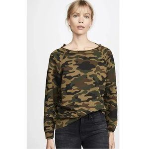 Nili Lotan Luka Sweatshirt S Green Camouflage French Cotton-Terry Raw Cu…